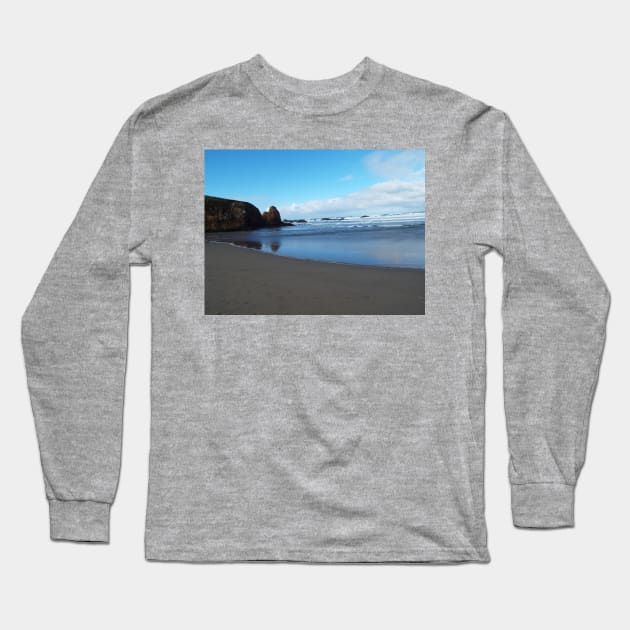 Serene Beach Reflection Long Sleeve T-Shirt by HutzcraftDesigns